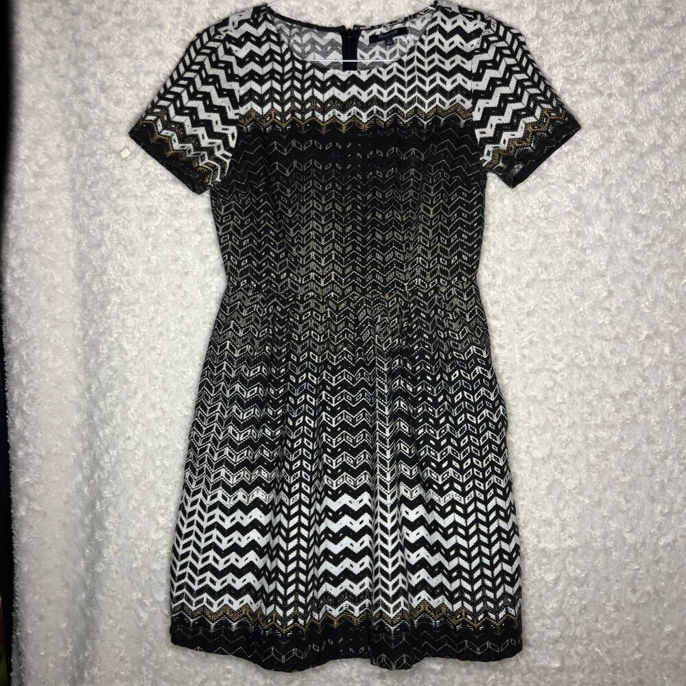 Madewell Songbird Chevron Brown Linen Cotton Lined Midi Dress Size‎ 2